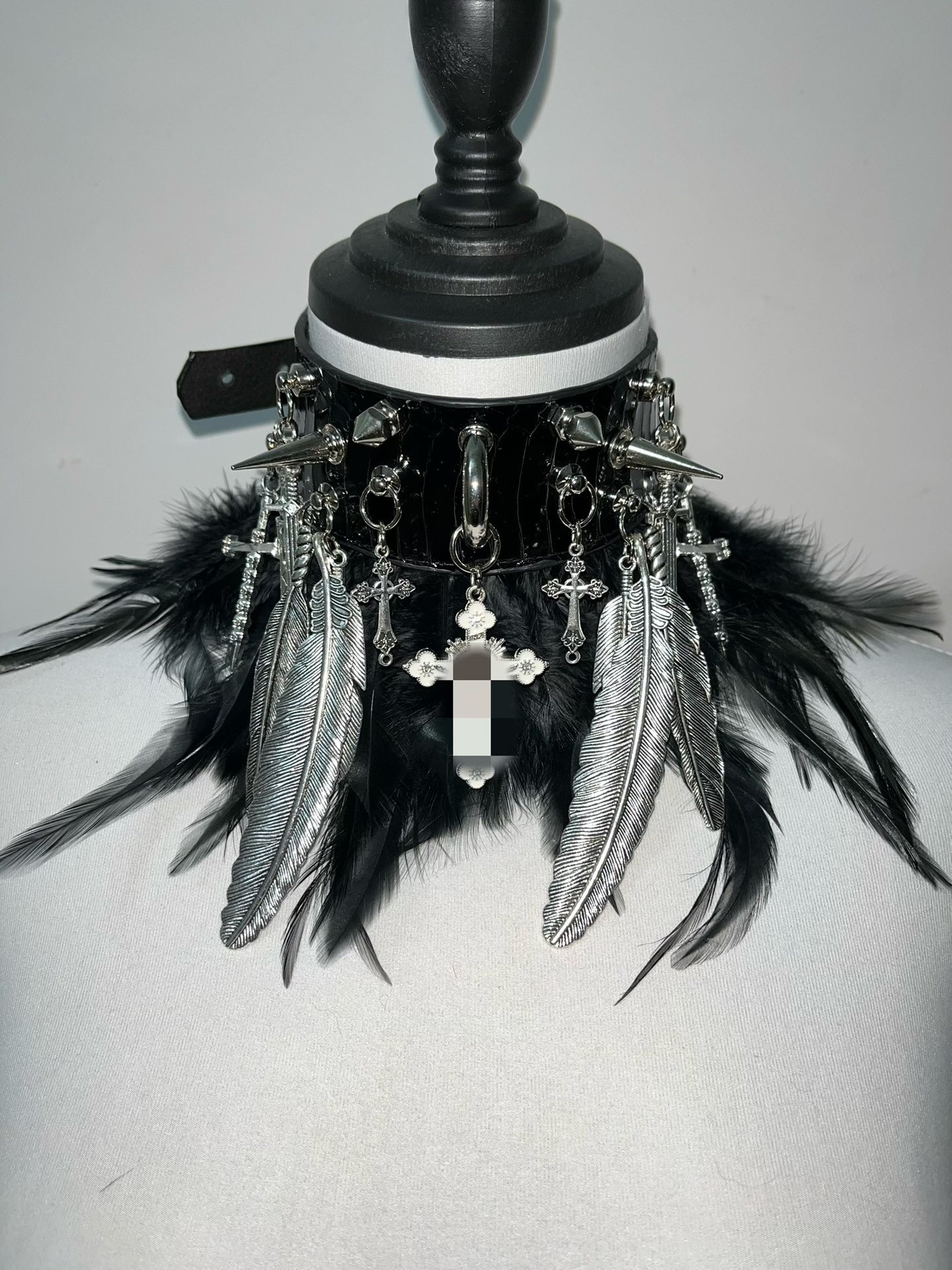 Dreamscape Dark Gothic Visual Punk Choker - Snake Skin, Feather & Rivet Metal Necklace - Rock, Y2K, and Alternative Aesthetic