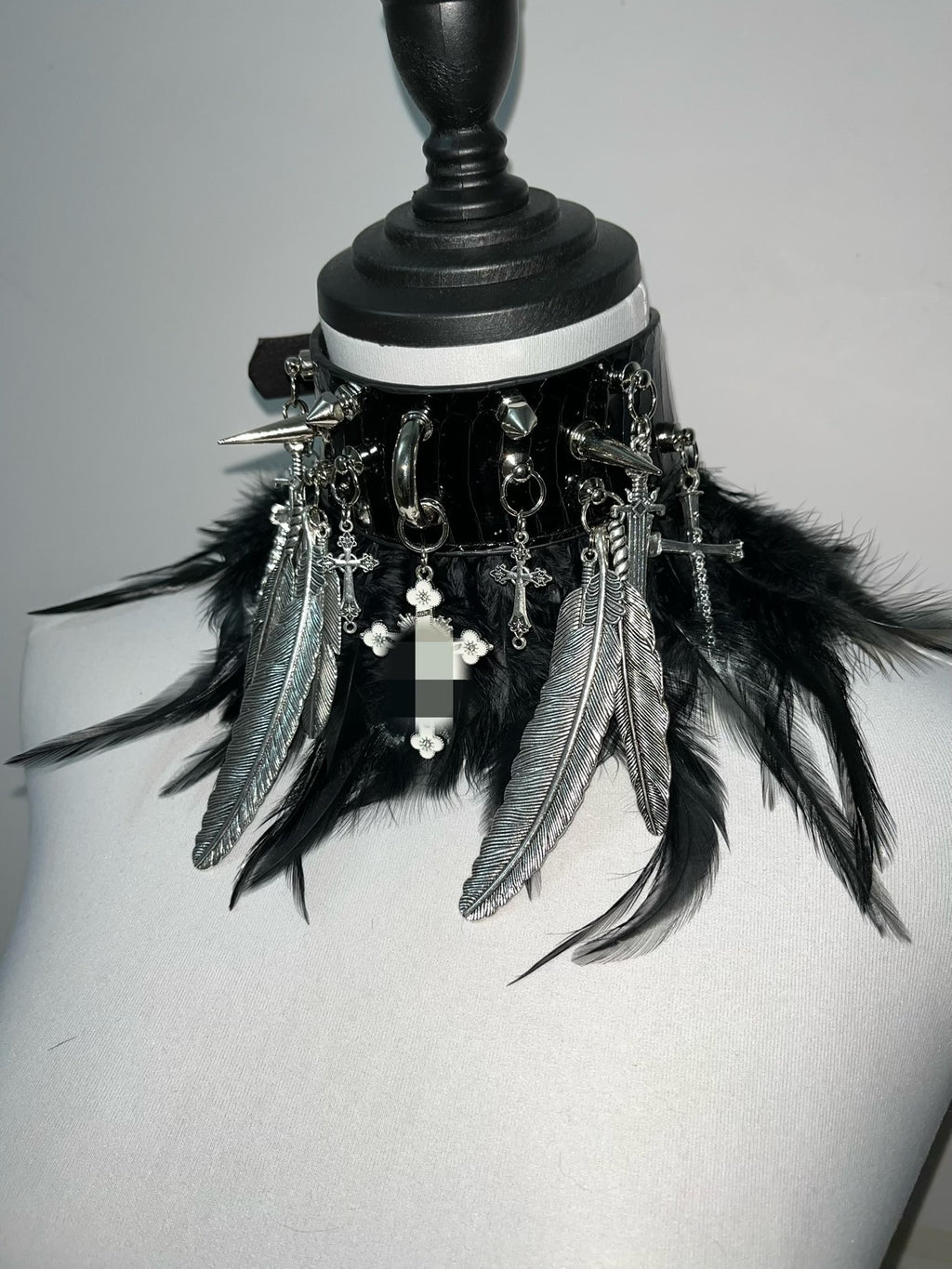 Dreamscape Dark Gothic Visual Punk Choker - Snake Skin, Feather & Rivet Metal Necklace - Rock, Y2K, and Alternative Aesthetic