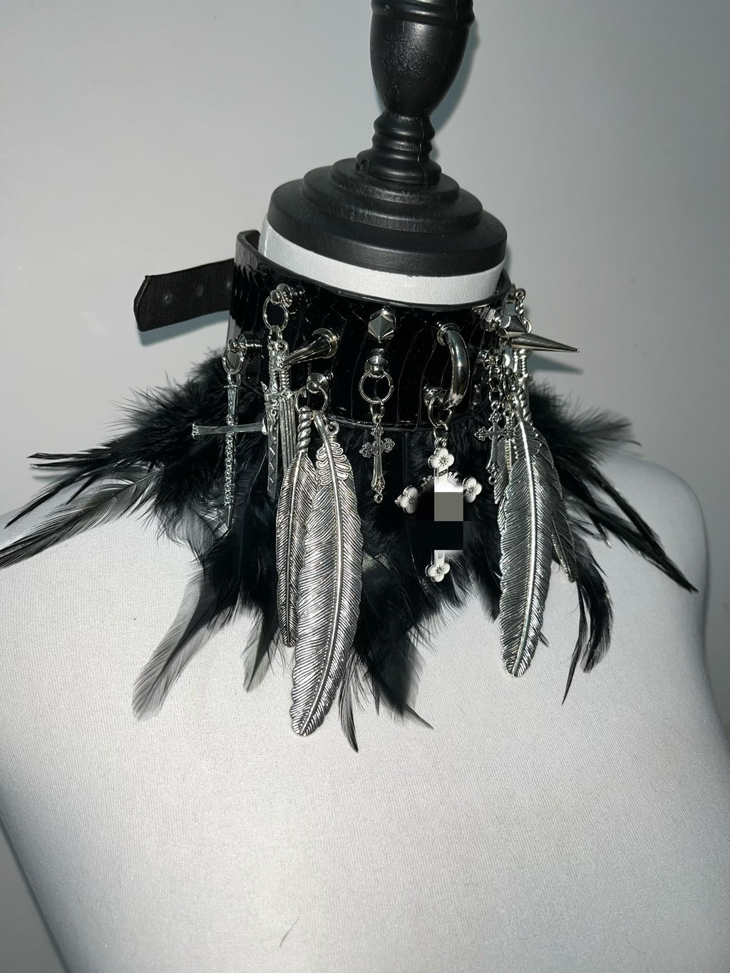 Dreamscape Dark Gothic Visual Punk Choker - Snake Skin, Feather & Rivet Metal Necklace - Rock, Y2K, and Alternative Aesthetic
