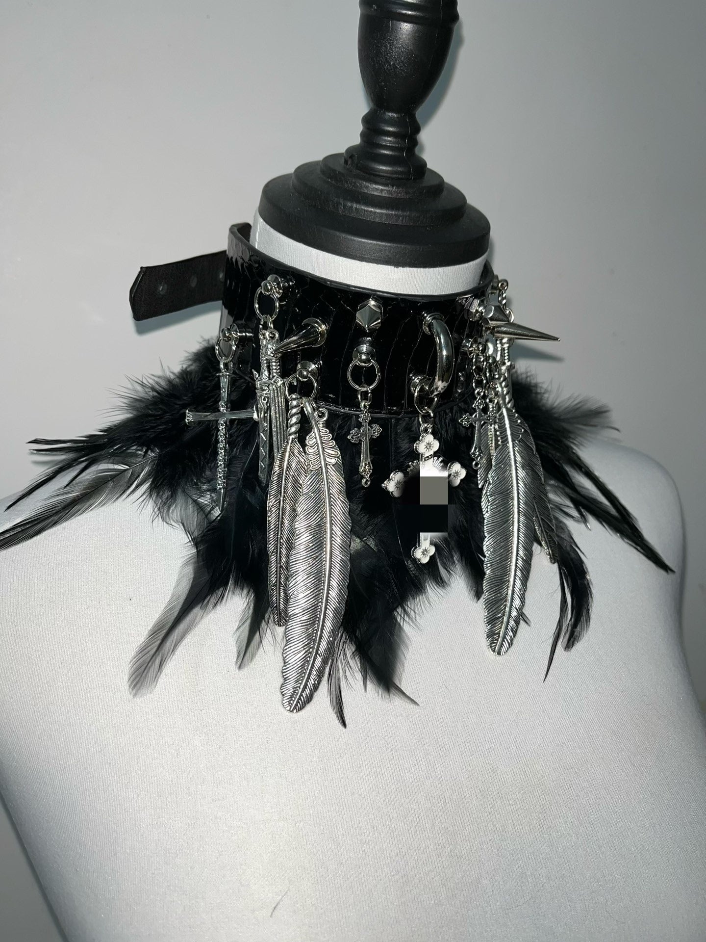 Dreamscape Dark Gothic Visual Punk Choker - Snake Skin, Feather & Rivet Metal Necklace - Rock, Y2K, and Alternative Aesthetic