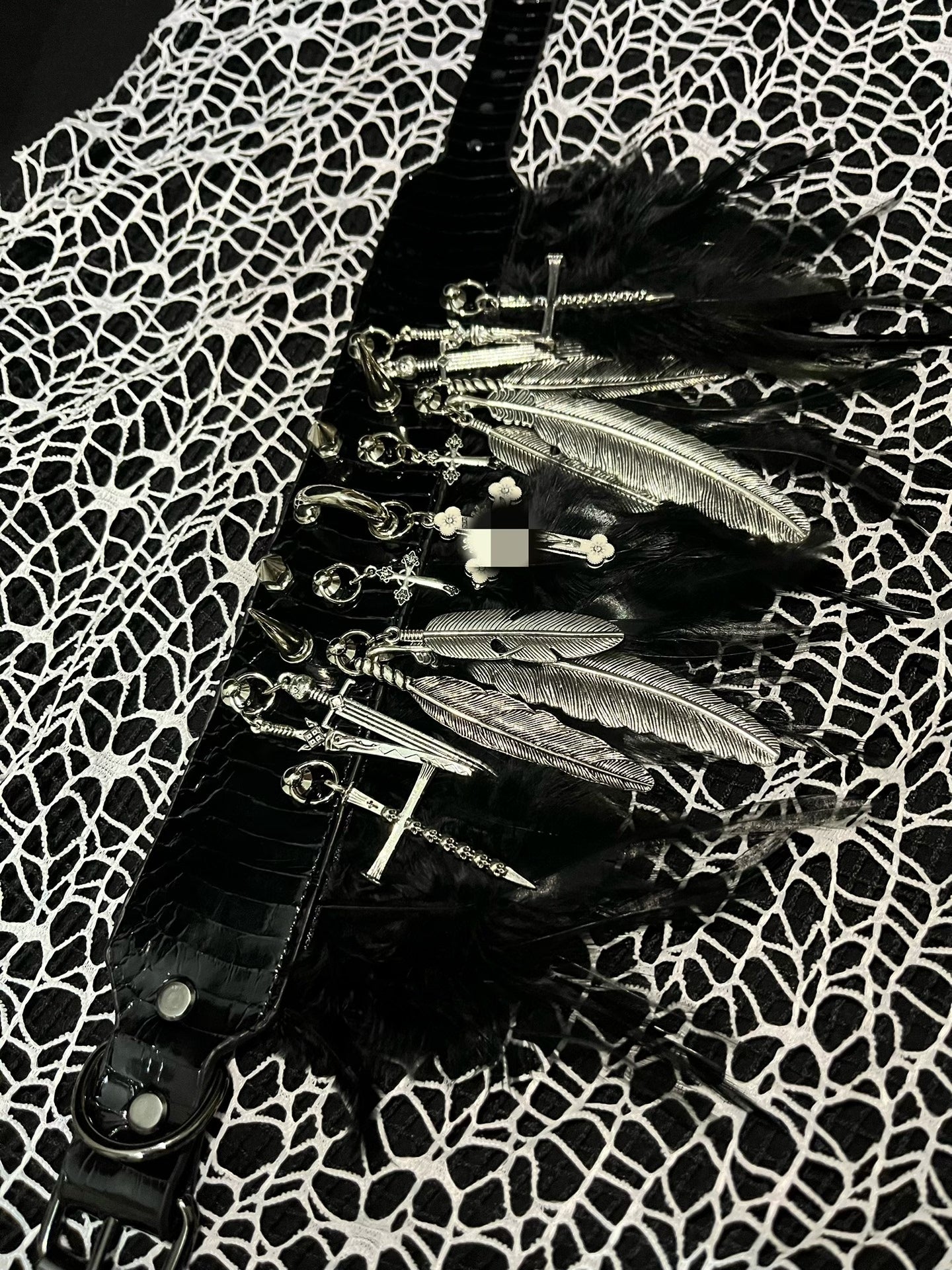Dreamscape Dark Gothic Visual Punk Choker - Snake Skin, Feather & Rivet Metal Necklace - Rock, Y2K, and Alternative Aesthetic
