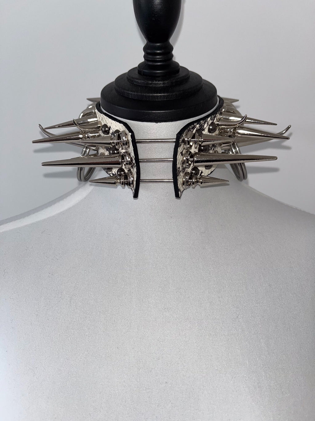 Bone Spike Snake Skin & Leather Rivet Choker Necklace - Gothic Punk Rock Metal Statement Piece