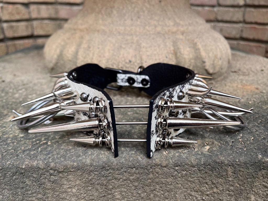 Bone Spike Snake Skin & Leather Rivet Choker Necklace - Gothic Punk Rock Metal Statement Piece