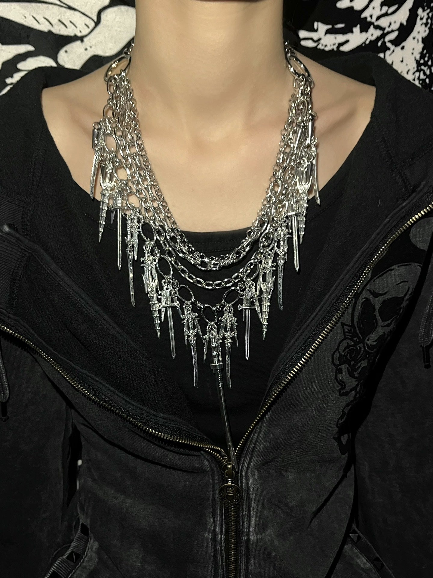 Visual Kei Rock Gothic Punk Subculture Heavy Metal Sword Necklace Choker - Unique Vintage Piece