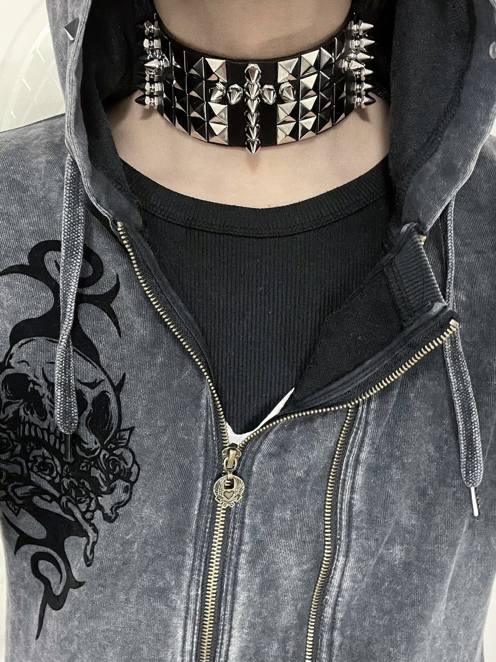 Visual Kei Dark Rock Gothic Punk Leather Studded Metal Choker Necklace