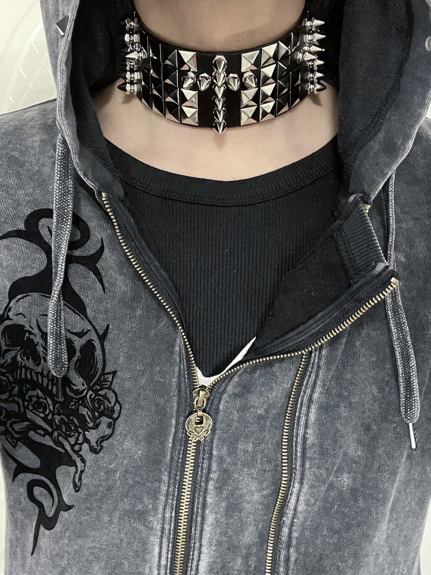 Visual Kei Dark Rock Gothic Punk Leather Studded Metal Choker Necklace