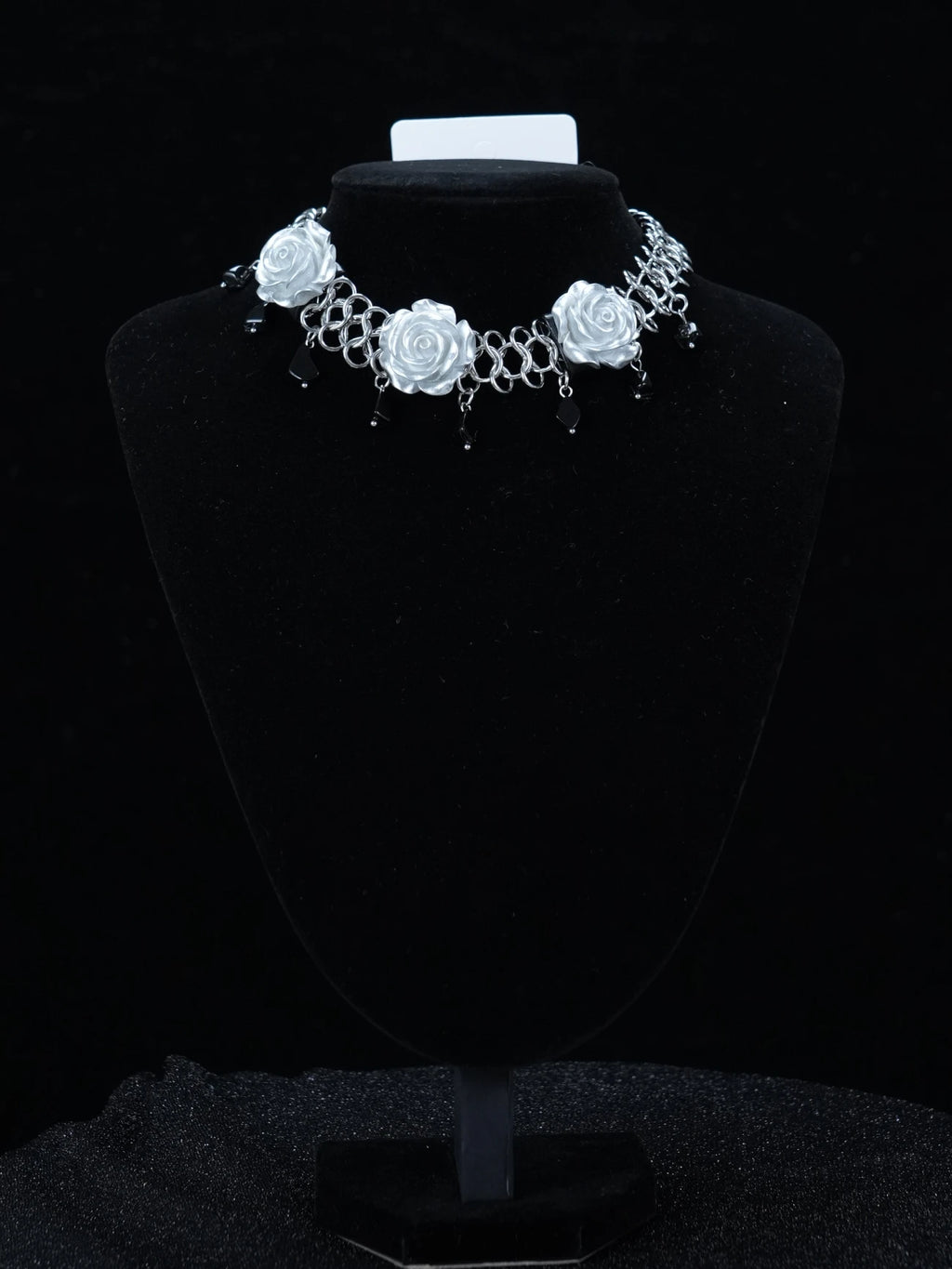 Collana girocollo con rosa gotica Y2K – Collana con fiore di rosa bianca