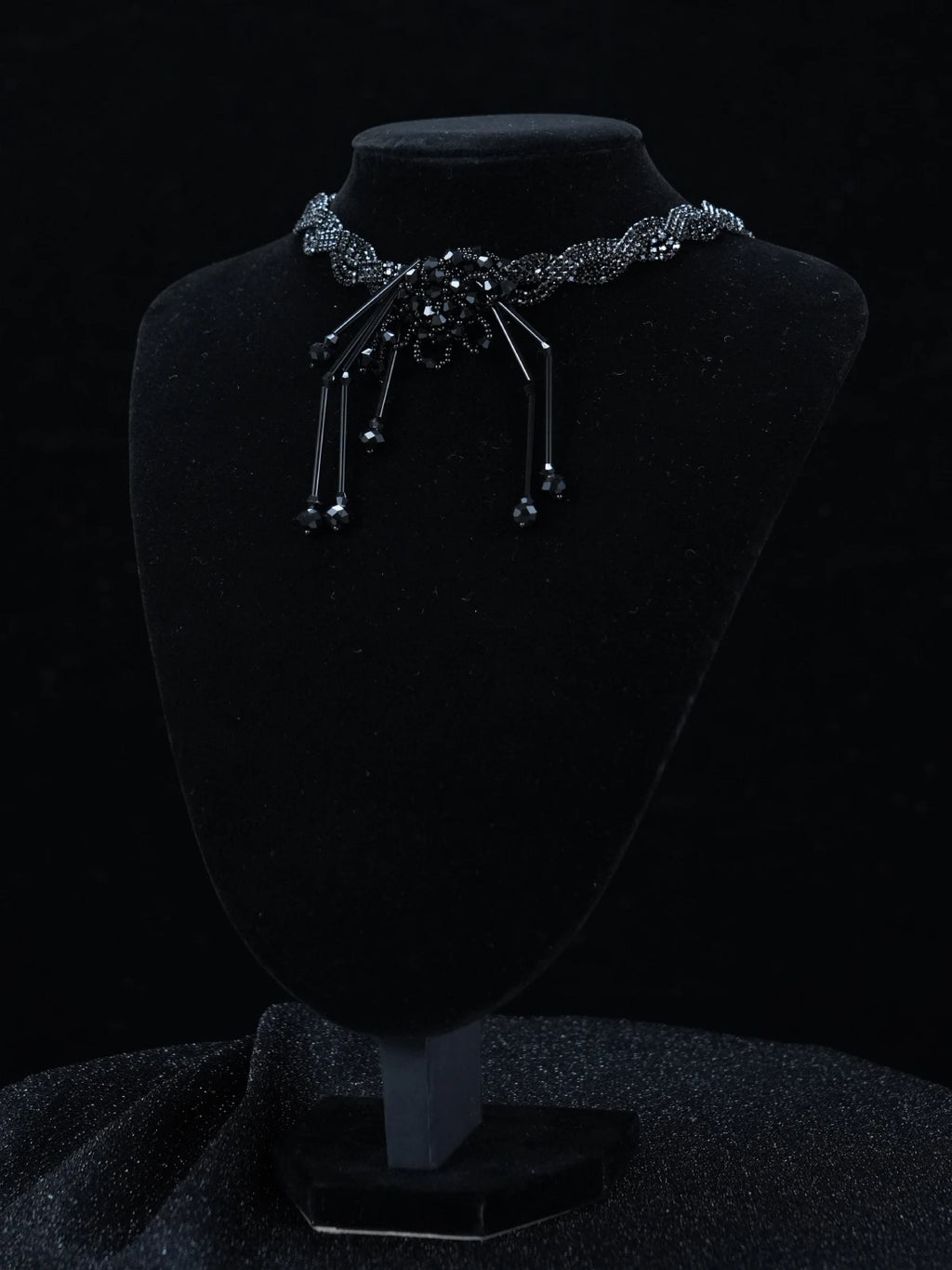 Y2K Gothic Black Beaded Spider Web Choker Necklace