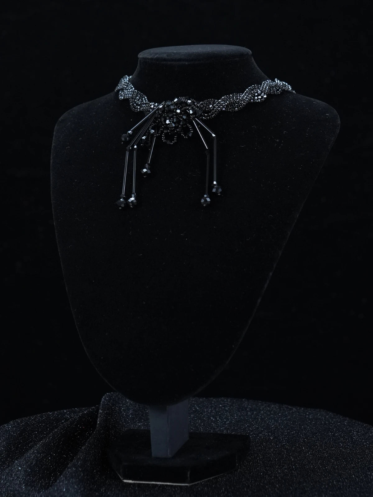 Y2K Gothic Black Beaded Spider Web Choker Necklace