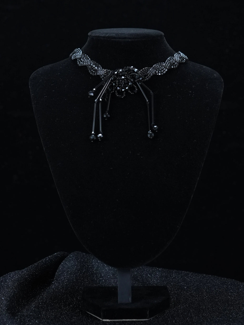 Y2K Gothic Black Beaded Spider Web Choker Necklace
