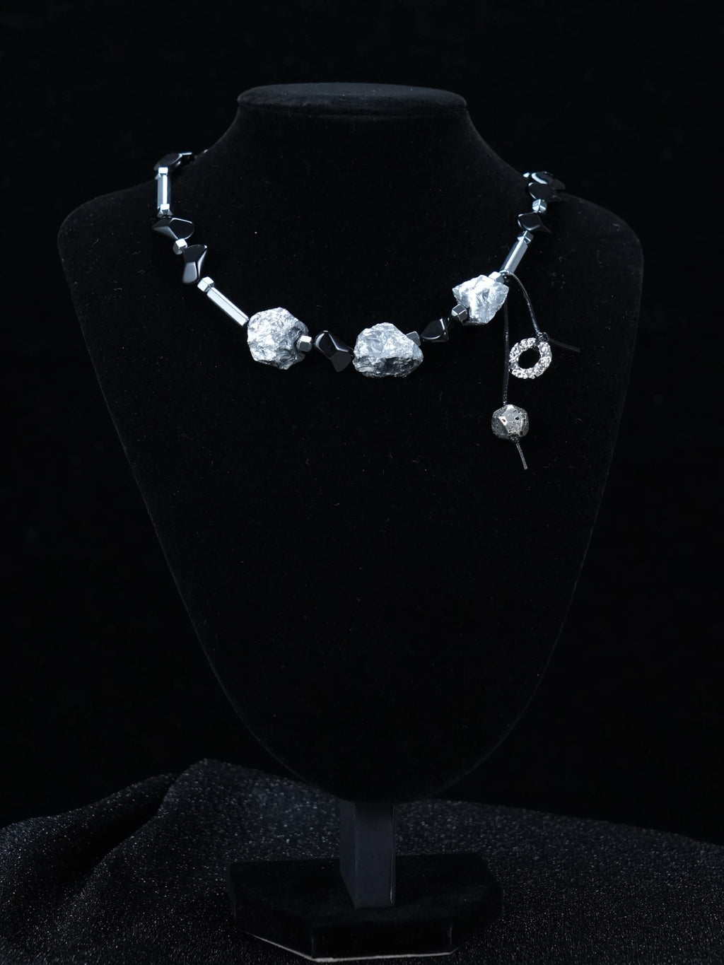 Y2K Gothic Silver & Black Stone Chain Necklace with Charms