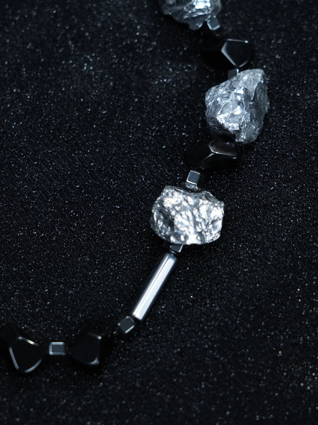 Y2K Gothic Silver & Black Stone Chain Necklace with Charms