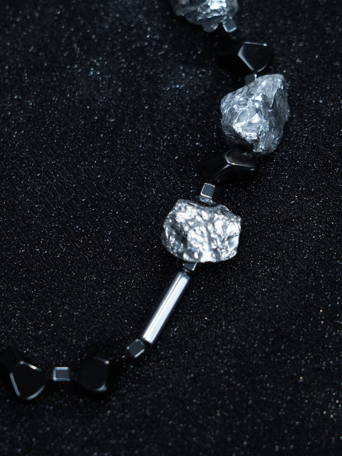 Y2K Gothic Silver & Black Stone Chain Necklace with Charms