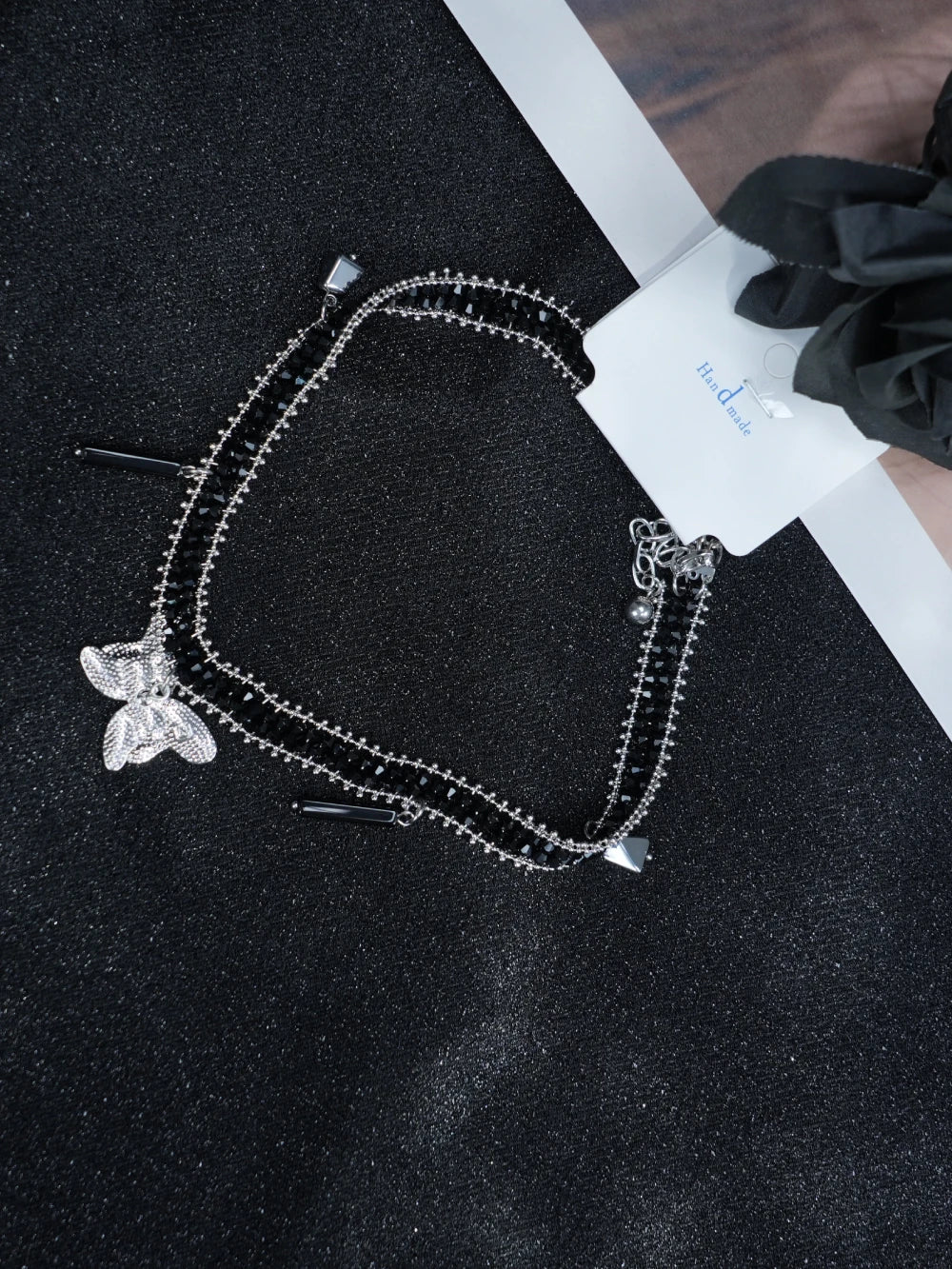Y2K Black & White Beaded Butterfly Necklace – Minimalism Gothic Choker