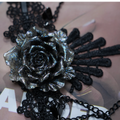 Y2K Gothic Lace Choker – Silver Rose Pendant with Dangling Black Chains