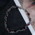 Y2K Silver Chain Necklace – Gothic Red Gemstone Statement Choker