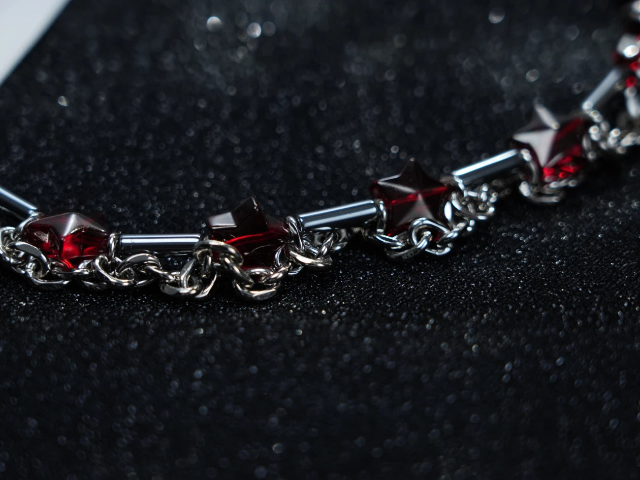 Y2K Silver Chain Necklace – Gothic Red Gemstone Statement Choker