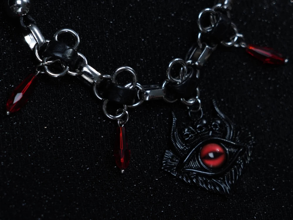 Collana girocollo Y2K Evil Eye – Collana gotica in argento con cristalli a goccia rossa