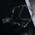 Y2K Gothic Layered Skull Pendant Necklace – Black & Silver Punk Beaded Chain Choker