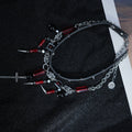 Y2K Gothic Layered Necklace – Black Leather Choker with Spikes, Chains & Cross Pendant