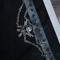 Y2K Punk Skull Choker – Black Leather Collar with Spikes & Layered Chains