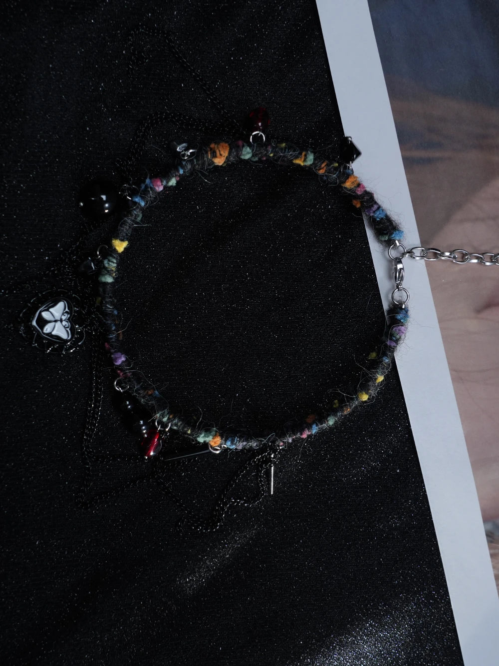 Y2K Dark Boho Heart Necklace – Handmade Yarn Statement Piece with Butterfly Pendant