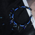 Y2K Gothic Blue Cross Necklace – Dark Chain with Blue Beads & Cross Pendants