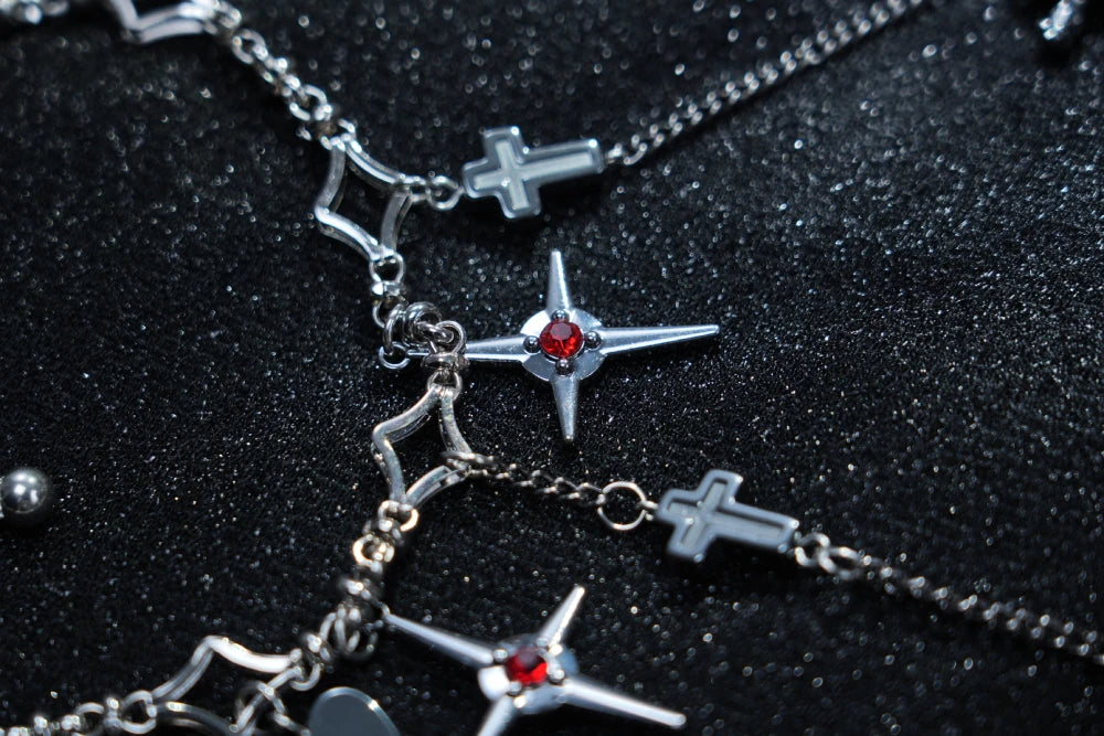 Y2K Gothic Heart & Cross Charm Necklace – Silver Chain with Cross Accents