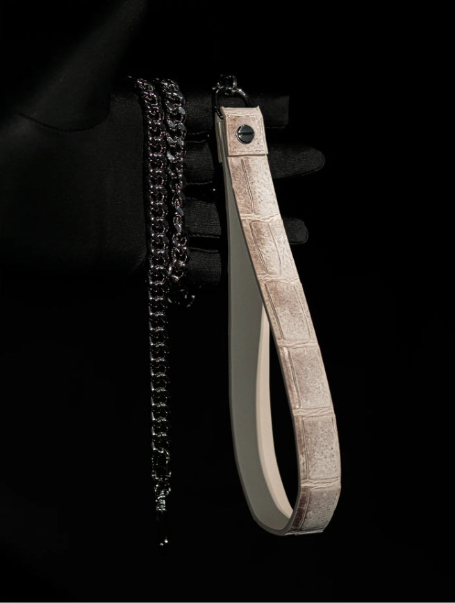 Handmade Himalayan Crocodile Leather Choker - Gradient White Exotic Skin Collar & Leash Set (Luxury Custom)