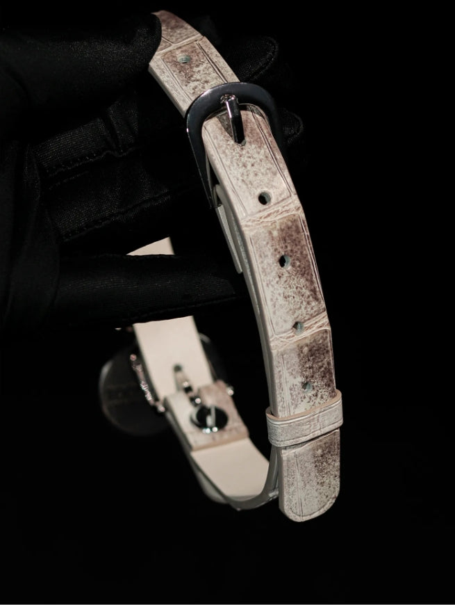 Handmade Himalayan Crocodile Leather Choker - Gradient White Exotic Skin Collar & Leash Set (Luxury Custom)