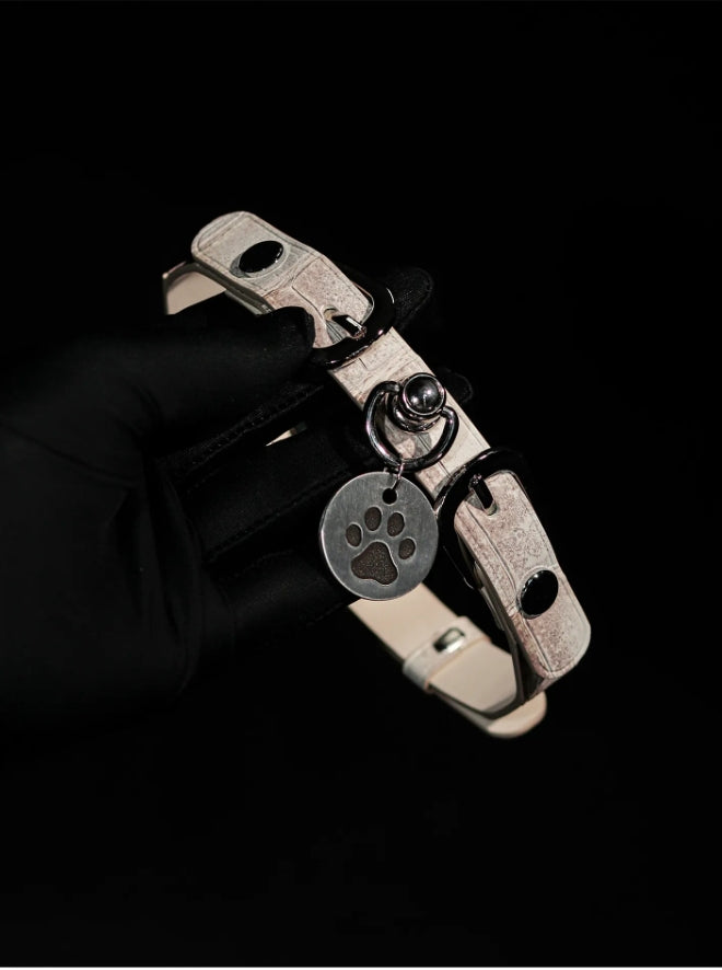 Handmade Himalayan Crocodile Leather Choker - Gradient White Exotic Skin Collar & Leash Set (Luxury Custom)