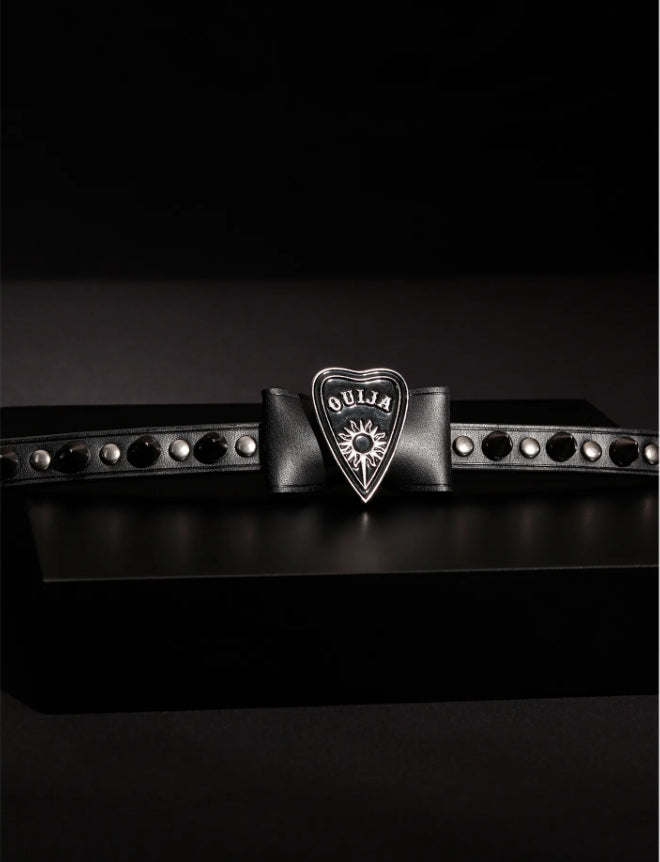 Handmade Italian Buttero Leather "Ouija Eye" Choker - Gothic Punk Rivet Collar (Blackened Sweetheart Series)