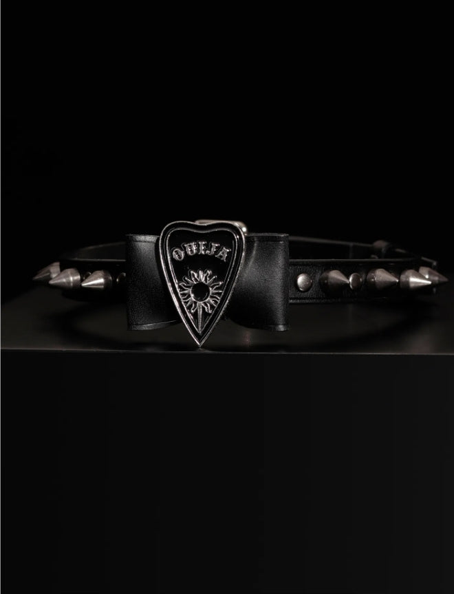 Handmade Italian Buttero Leather "Ouija Eye" Choker - Gothic Punk Rivet Collar (Blackened Sweetheart Series)