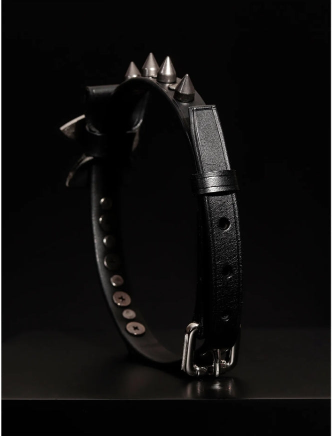 Handmade Italian Buttero Leather "Ouija Eye" Choker - Gothic Punk Rivet Collar (Blackened Sweetheart Series)