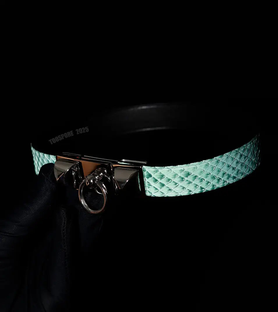 Handmade Real Snake Skin Choker - Iridescent Mint Green & Purple Polarized Leather Collar (Original Design)