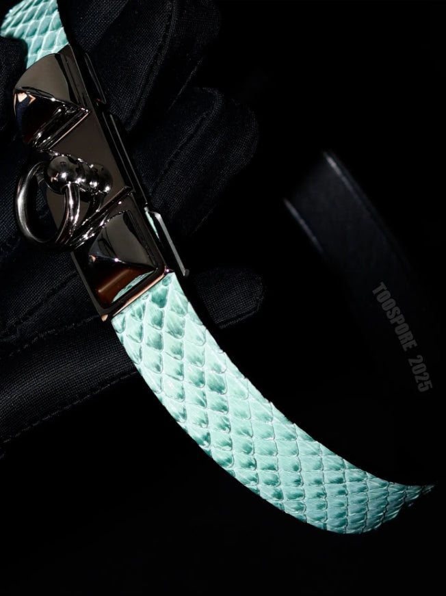 Handmade Real Snake Skin Choker - Iridescent Mint Green & Purple Polarized Leather Collar (Original Design)