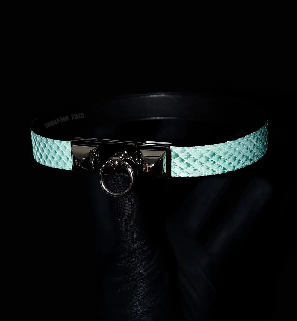 Handmade Real Snake Skin Choker - Iridescent Mint Green & Purple Polarized Leather Collar (Original Design)