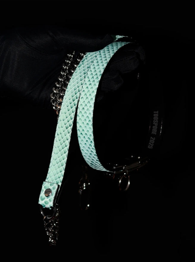 Handmade Real Snake Skin Choker - Iridescent Mint Green & Purple Polarized Leather Collar (Original Design)