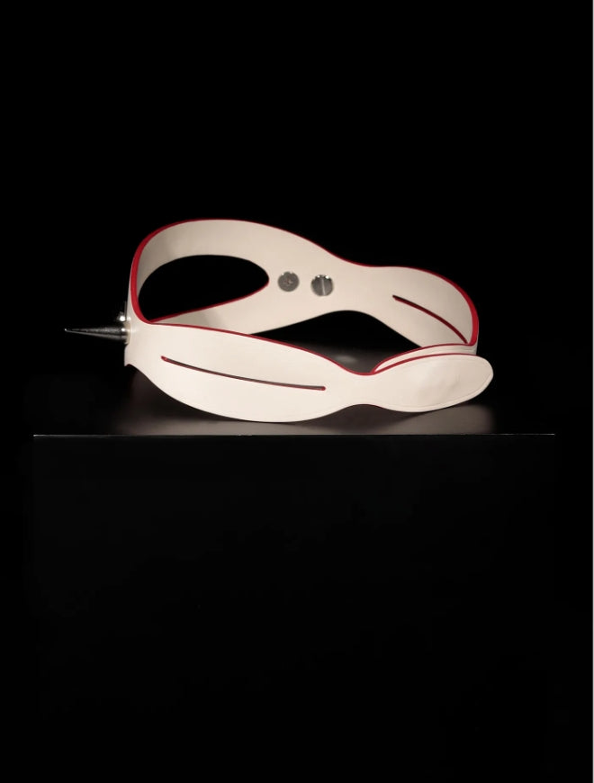 Handmade Shell Cordovan "Cyber Void" Choker - Futuristic Beige Leather Collar with Red Edge & Spikes