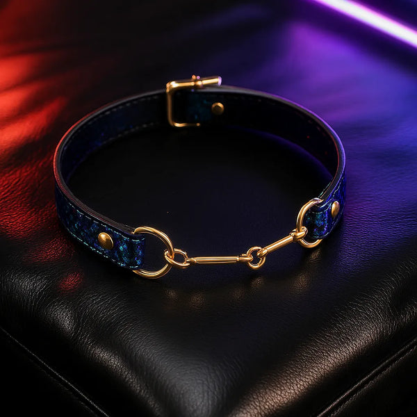 Luxury Python Leather Choker with Gold Hardware – Minimalist Adjustable Snake Skin Necklace