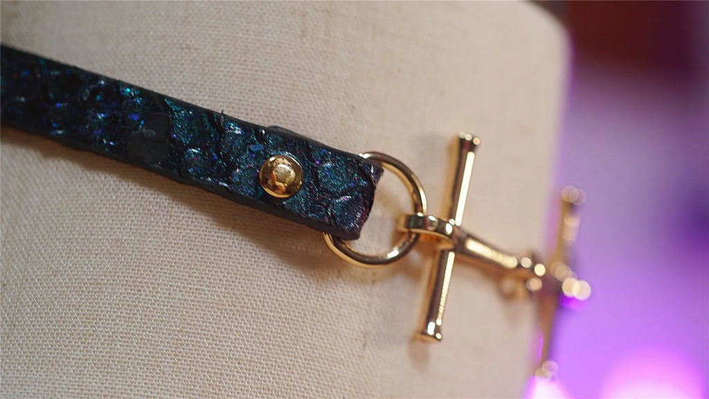 Luxury Python Leather Choker with Gold Hardware – Minimalist Adjustable Snake Skin Necklace