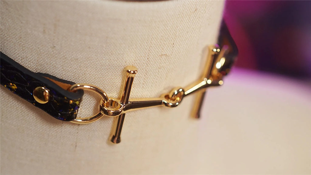 Luxury Python Leather Choker with Gold Hardware – Minimalist Adjustable Snake Skin Necklace