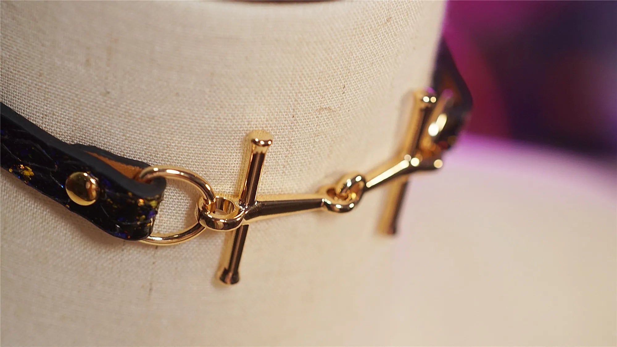 Luxury Python Leather Choker with Gold Hardware – Minimalist Adjustable Snake Skin Necklace