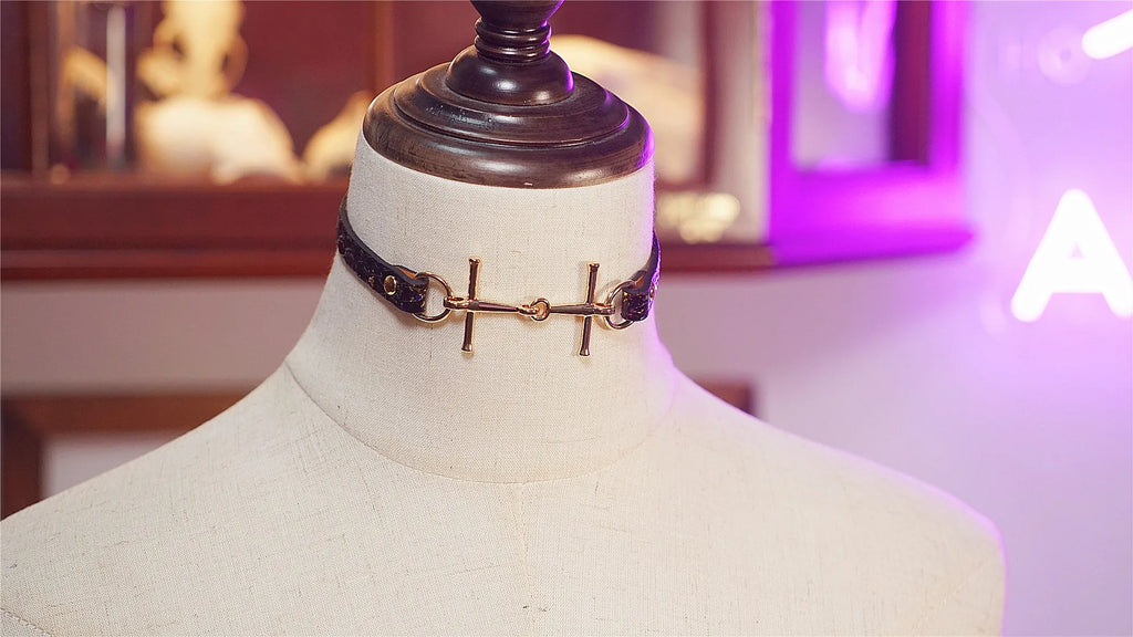 Luxury Python Leather Choker with Gold Hardware – Minimalist Adjustable Snake Skin Necklace