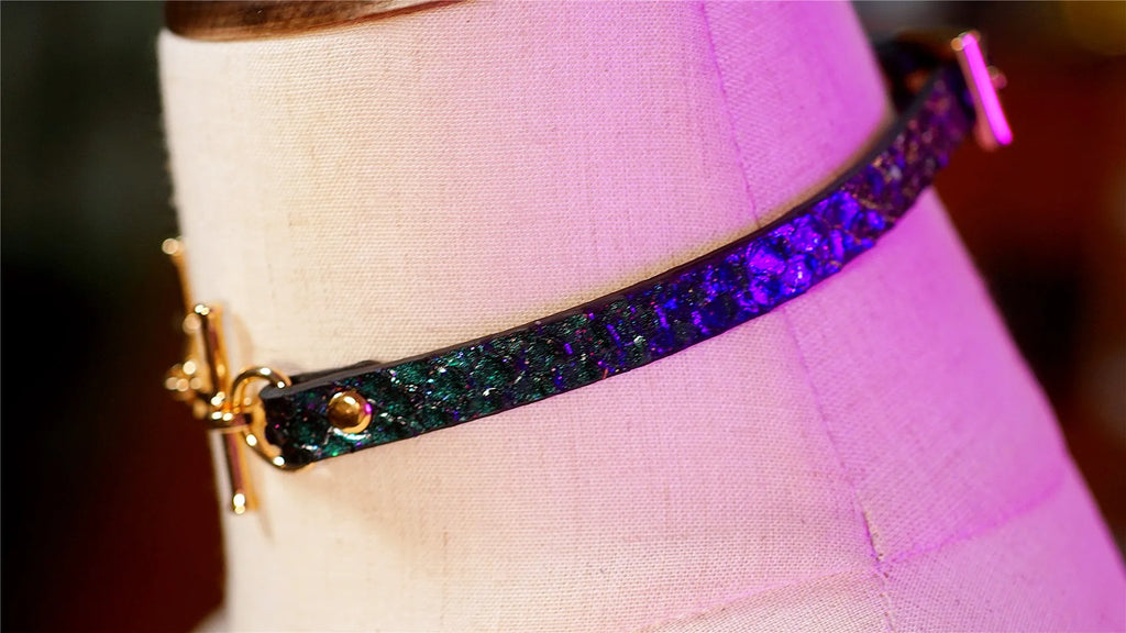 Luxury Python Leather Choker with Gold Hardware – Minimalist Adjustable Snake Skin Necklace