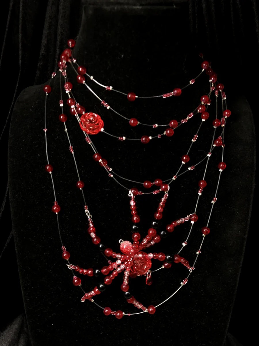 Tixue Red Spider Necklace Dark Gothic Punk Handmade