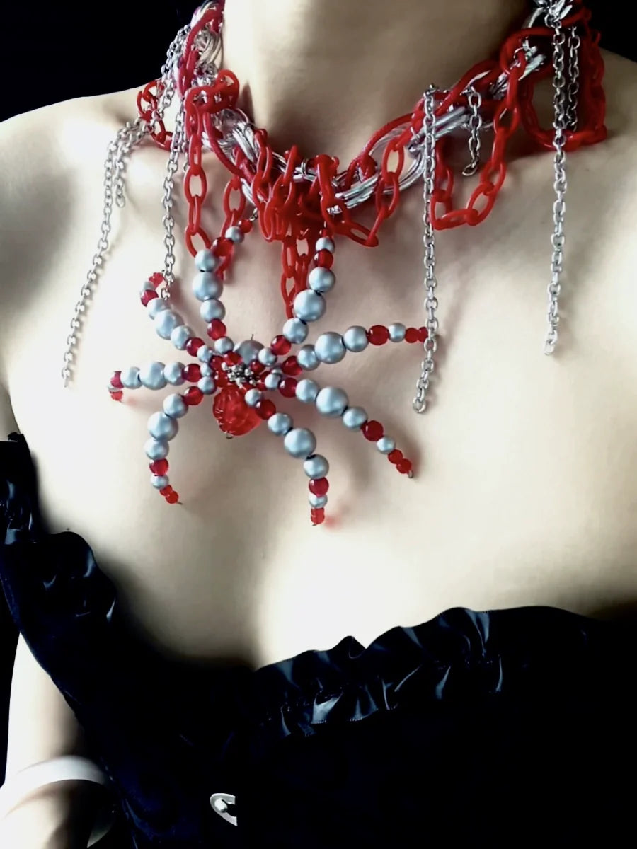 Collana ragno gabbia gotica punk scuro fatta a mano
