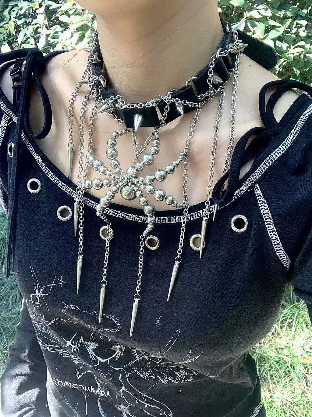 Collana con spirito di spina nera, girocollo gotico punk scuro