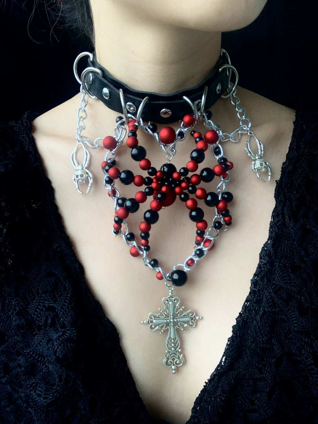 Collana con ragno di vino, girocollo gotico punk scuro