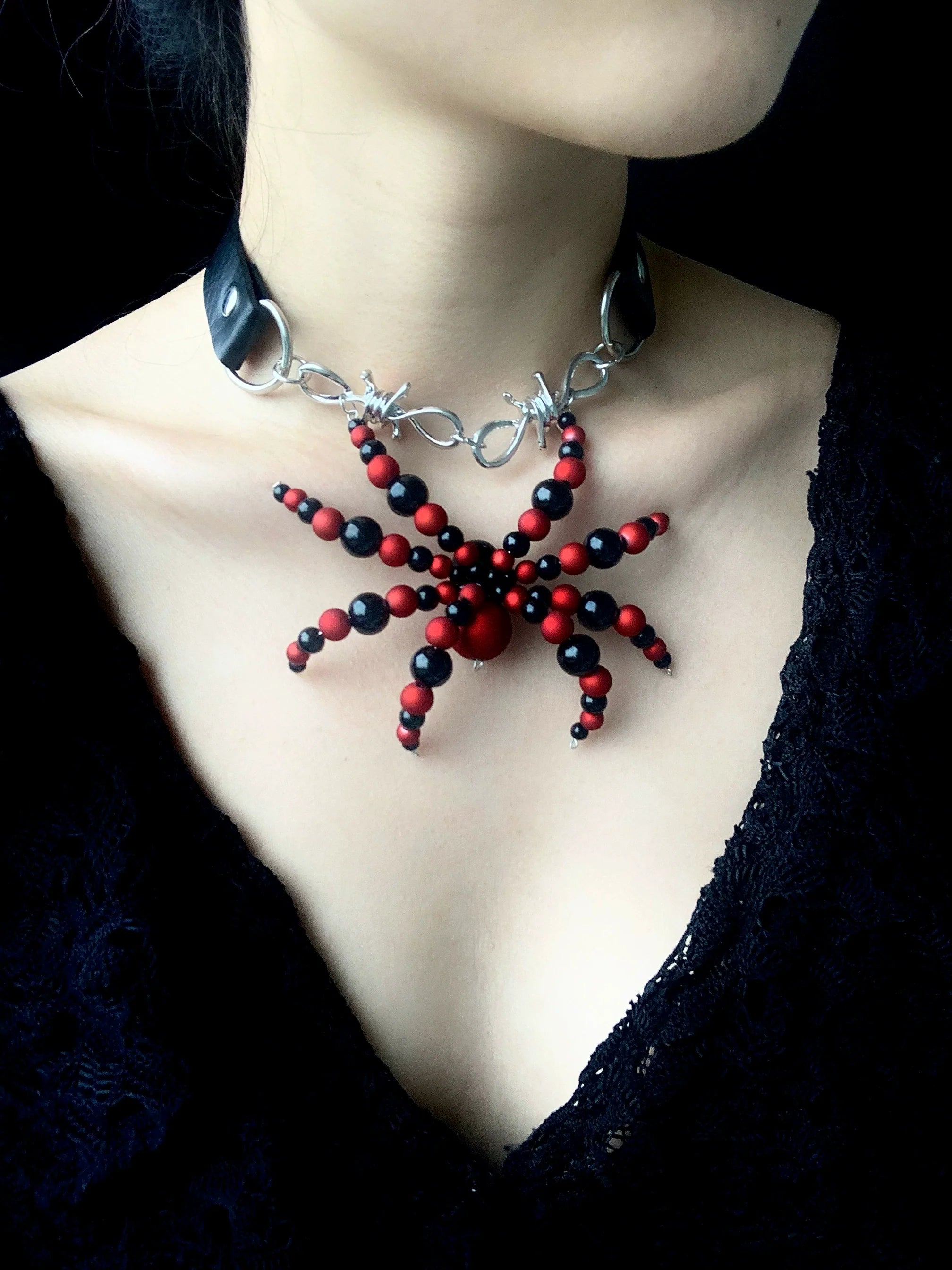 Wine Spider Necklace Collar Dark Punk Gothic Choker